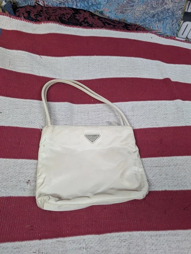 PRADA Nylon Tessuto Tote Bag Authentic Ivory Medium Women Italy Satchel Purse