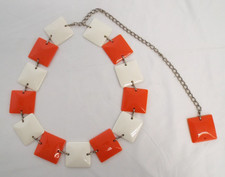 Vintage 1960s POP ART Plastic and Chain Belt Orange  White Mod Square GoGo