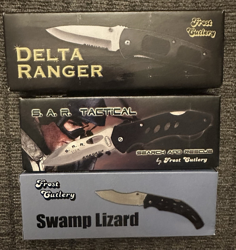 Frost Cutlery 3-Pocketknife Lot Delta Ranger S.A.R. Tactical Swamp Lizard NOS NR