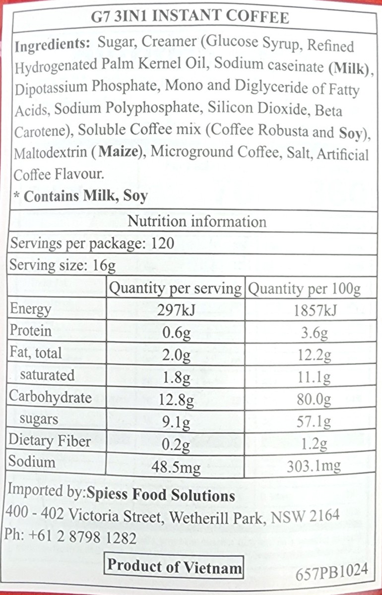 120x16g Trung Nguyen G7 Vietnamese Roast Coffeemix 3 in 1 Instant