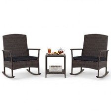 3 Piece Patio Rocking Set Wicker Rocking Chairs with 2-Tier Coffee Table