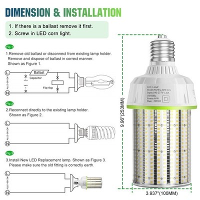80W LED Corn Light Replace Office Airport Hospital Wall Pack Shoebox Flood Bulb