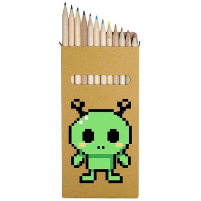 12 x 'Pixel Style Alien' Long 178mm Coloured Pencils / Pencil Set (PE00089225)