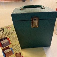 Vintage Green Amfile Platter-Pak 45 RPM Record Case 8” x 7.5” x 5” - Nice !!