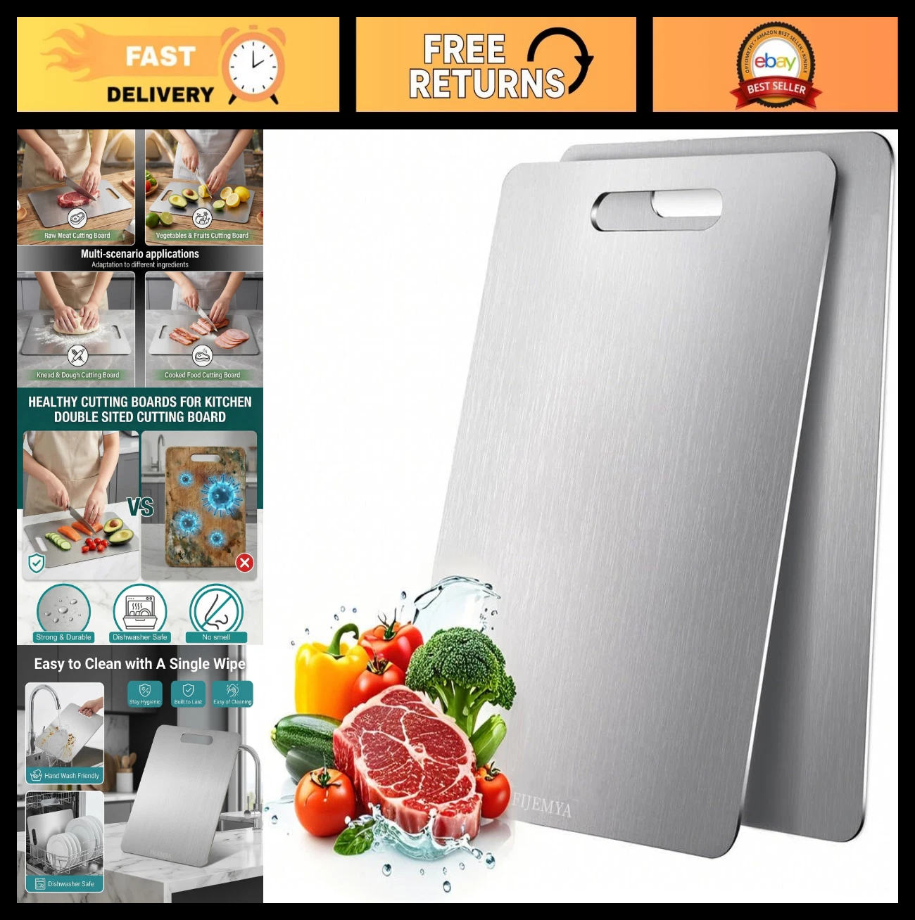 Titanium Cutting Board - Double-Sided Non-Toxic Chopping Board for Meat, Veggies