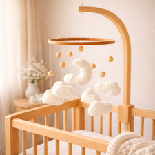 Cloud Baby Mobile Boucl , Neutral Nursery Decor, Moon  Clouds Crib Mobile,