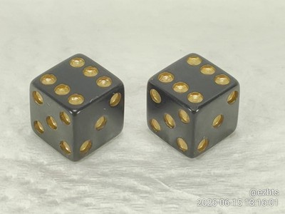 Black Bakelite Catalin Dice Pair (2pcs) 1/2'' 1940s GOLD PIPS very hard to find