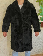 LUXURY Vintage Mongolian lamb goat Black real Fur women Coat Long Jacket Large