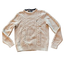 Nautica Mens Cream Cable Knit Crew Neck Sweater Size M
