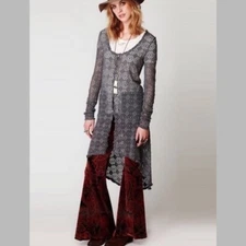 Free People lightweight long gray duster cardigan sweater fits xsmall whimsigoth