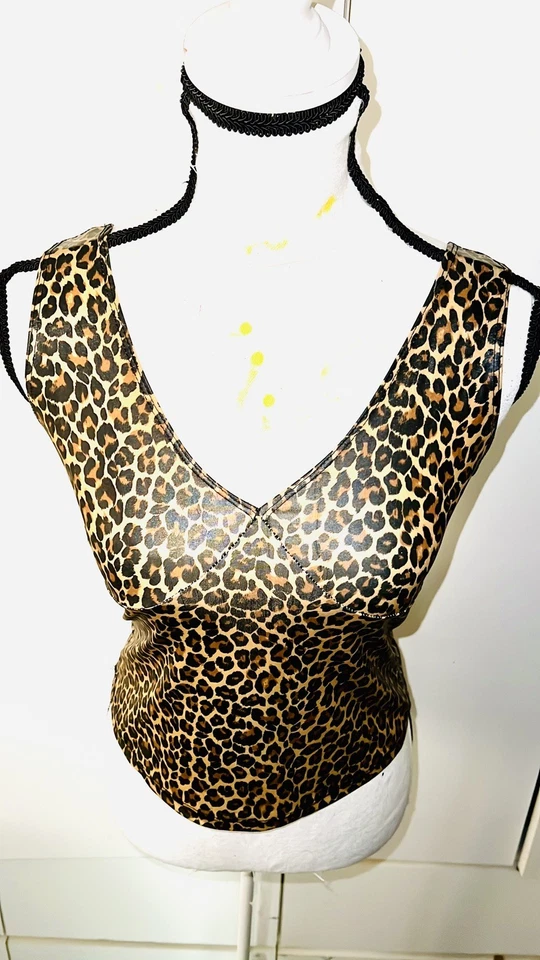 1990s USA MADE LEOPARD PRINT RUBBERIZED STRETCH TANK TOP CLUB ACTIVE WEAR LG - Image 4 of 4