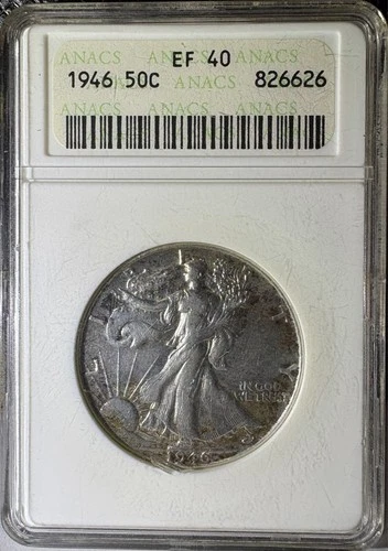 1946 50c Walking Liberty Silver Half Dollar ANACS XF 40 Soapbox Holder (626)