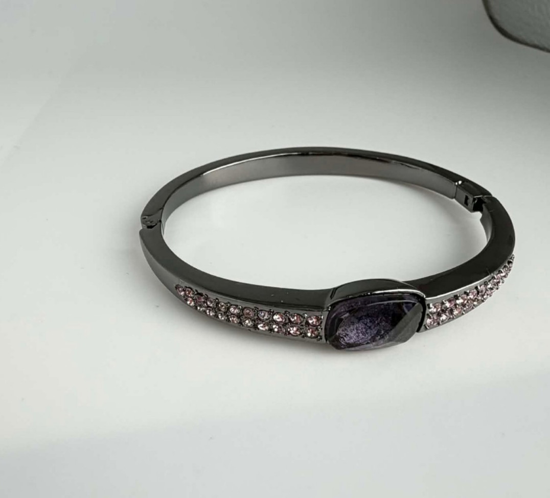 Givenchy Gunmetal Hinged Bangle Bracelet Purple S… - image 4