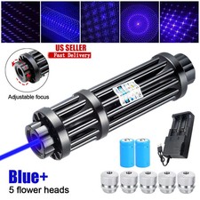 Blue Burning Laser Pointer High Power Visible Light Beam 5 Head Caps 10W