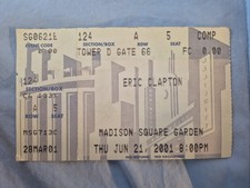 June 6-21-01 2001 ERIC CLAPTON Ticket Stub Madison Square Garden NYC
