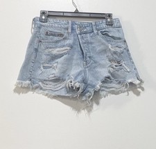 A ropostale Vintage High Rise Shorty Cut Off Denim Shorts Light Wash Blue 2