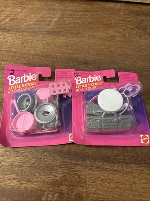 VTG 90s Barbie LITTLE EXTRAS Kitchenware Beach Gear G2 NEW Packs Accessories