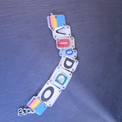 VOODOO Recycled License Plate Bracelet Multi Color Adjustable Size 8.5'' Y2K