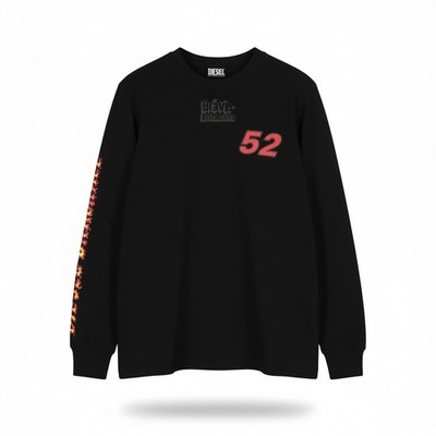 DIESEL T-Just-LS-C3 Herren Sweatshirt L schwarz Logo Crew Pull On Langarm *