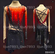 Ice skating dress Competition Figure Skating Twirling Costume red dyeing black