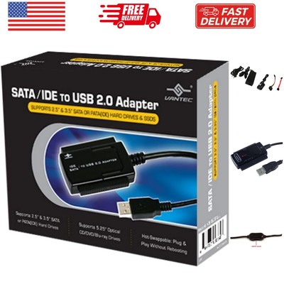 SATA/IDE to USB 2.0 Adapter Supports 2.5-Inch, 3.5-Inch, 5.25-Inch Hard Disk ...