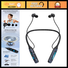 Wireless Bluetooth Neckband Headphones - 80-Hour Battery, LED Display, Magnetic