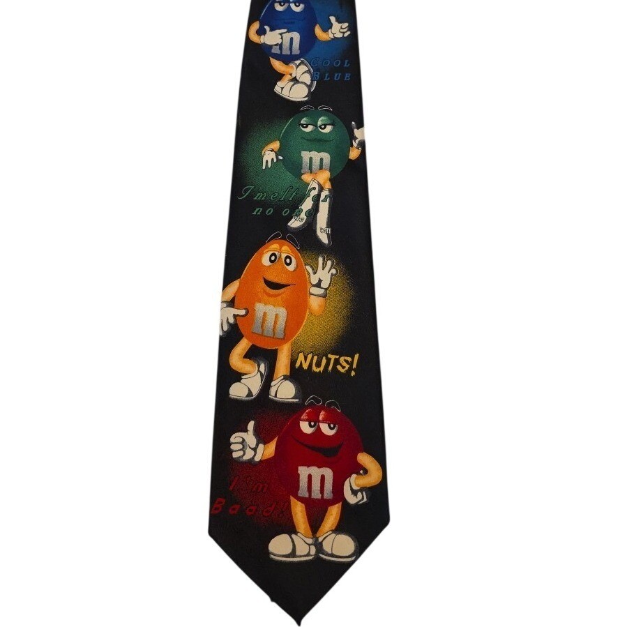 M&M's Brand Character Slogans Novelty Tie Necktie Black 100percent Polyester B1