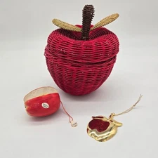 Vintage Apple Wicker Basket Woven Basket and Ornaments