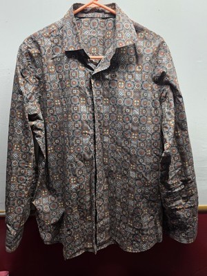 Tasso Elba men's Gray geometric tile print button-up long-sleeve shirt Large
