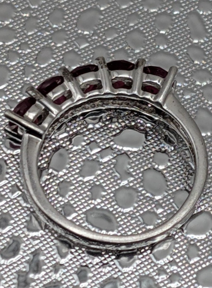 Sterling Silver Ring With Five Ruby-Colored Stone… - image 4