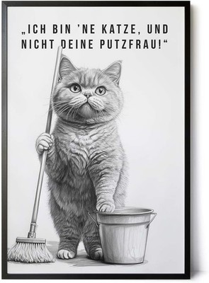 Lustiges Katzenbild 30x45cm Rahmen schwarz - Feuerwehrkatze also coole Klo-Deko
