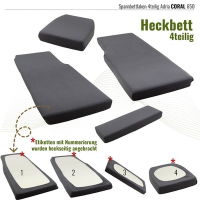 Spannbettlaken ADRIA Coral Heckbett Wohnmobil Camper Modelle grau  4 tlg OEKOTex