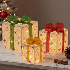Set of 3 Christmas Lighted Gift Boxes Christmas Box Decorations with LED Lights