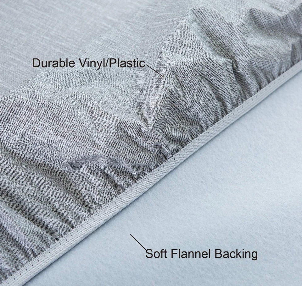 NLMUVW Vinyl round Tablecloth Fitted with Elastic Edge Flannel Back 100% Waterpr - Image 3 of 4