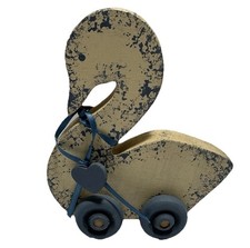 Vintage Blue And White Wooden Sawn On Wheels 5.5  Decorative Piece