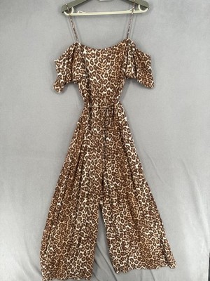 Zimmermann Jumpsuit Womens 1 Brown Animal Print Leopard Wide Leg Belt Tie Baggy