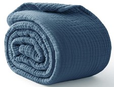 100 Cotton Throw Blanket, 50 x 70, Blue, 6 Layers Gauze, Lightweight, Soft