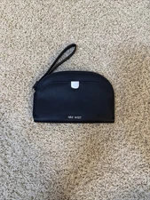 NINE WEST Natashia Black Faux Leather Coin Purse Card Case Mini Pouch Wallet Zip