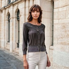 Banana Republic  Women  s Taupe Crocheted Accented Knit Cardigan  Size S