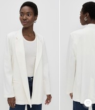 HAVE White Solid Mid-Length Blazer Jacket Button Closure Pockets Women L Regular