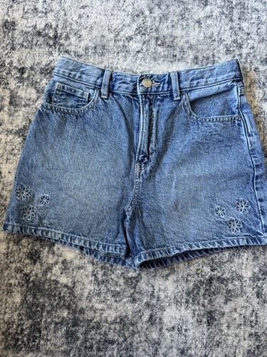 Gap Shorts Girls Jean Size 14 Mom Jean Denim Embroidered Flowers Adjustable - Picture 6 of 16