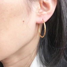 14K Solid Yellow Gold Hollow DC Hoop Earrings 27 mm diameter W. 2 mm - E1 