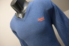 Superdry V Neck Sweater Cotton Cashmere Blue Pullover Mens Size Medium