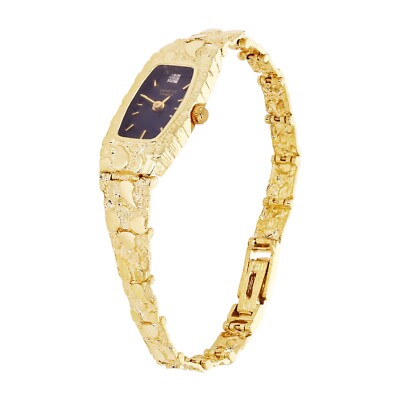 Women's 14k Yellow Gold Nugget Link Wrist Band with Geneve Diamond Watch 7-7.5''