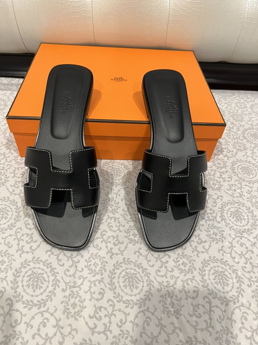 Brand New in Box Hermes Black Oran Sandals With White Brand New in Box Hermes Black Oran Sandals With White