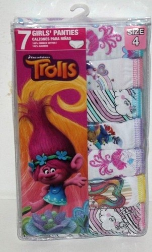TROLLS UNDERWEAR PANTIES 7 PIECES GIRLS SIZE 4 100% COTTON