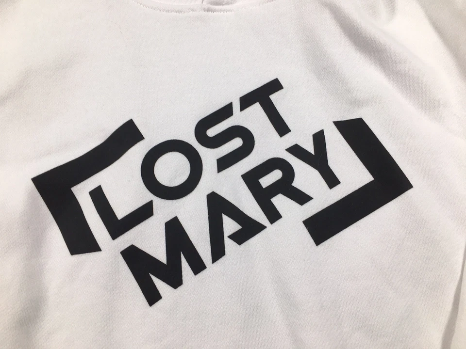 Sudadera con Capucha Lost Mary Grande Blanca con Negro 2 Caras Logo Gráfico Pullover Cordón Foto 2 de 4