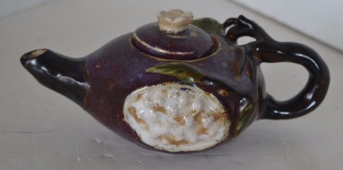   Vintage Asian Teapot Chinese Ivy Pottery Clay Signed