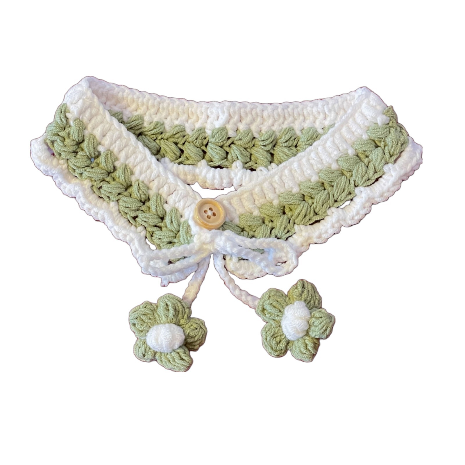 Green Flower Decorative Crochet Dog Collar with Button Closure, Dog