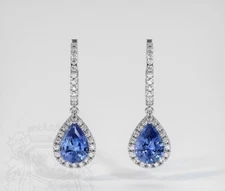 4.40 Ct Natural Blue Tanzanite Diamond Earring danglers In 14K White Gold